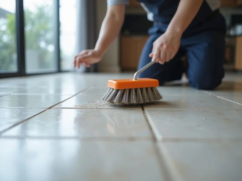 Grout scrubbing detail during deep clean