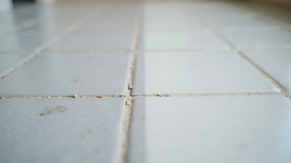 Discoloured bathroom grout before and after