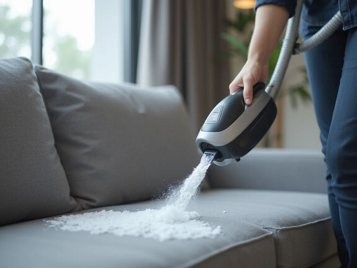 Hot-water extraction on fabric sofa in Malaysian home