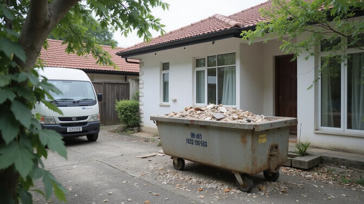 Post-renovation site with debris ready for cleanup