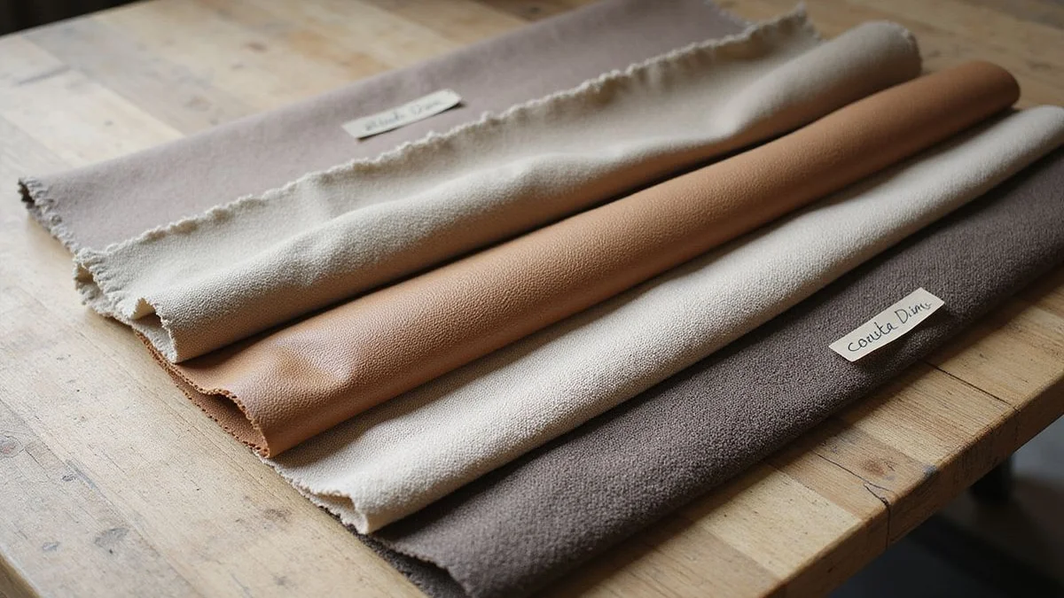 Six sofa fabric swatches comparison